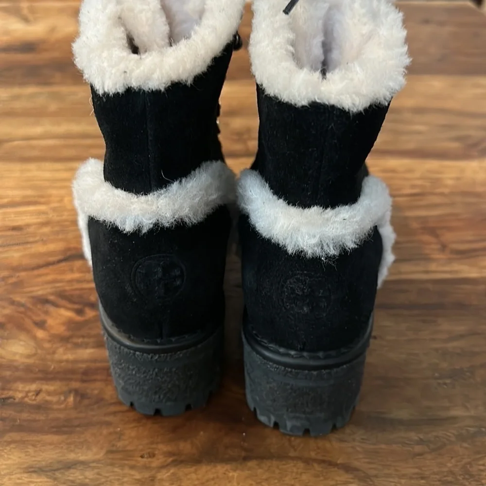 Tory Burch Cooper Suede and Sheep Fur Black Boot Sz8